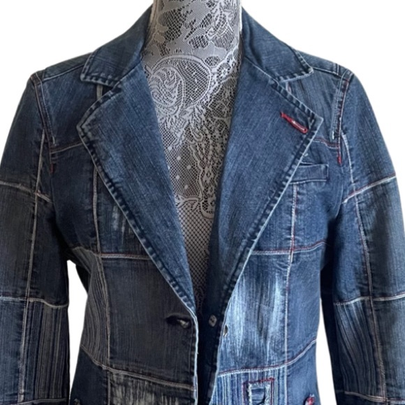 ❌ SOLD ❌ 90s Pepe Jeans London Patchwork Denim Sherry Blazer Jacket Size Medium - Picture 4 of 8